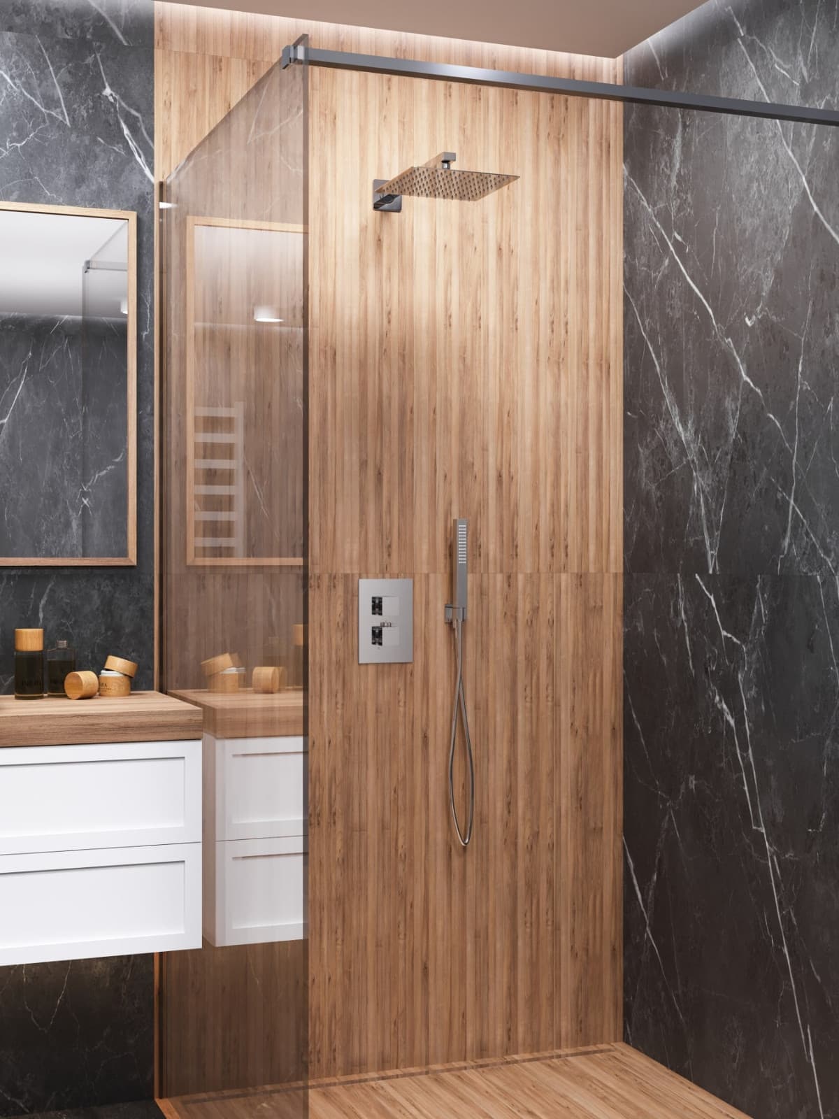 Zestaw prysznicowy podtynkowy ANGO Z01TCH Deszczownica 25 cm Termostat Słuchawka prysznicowa Chrom