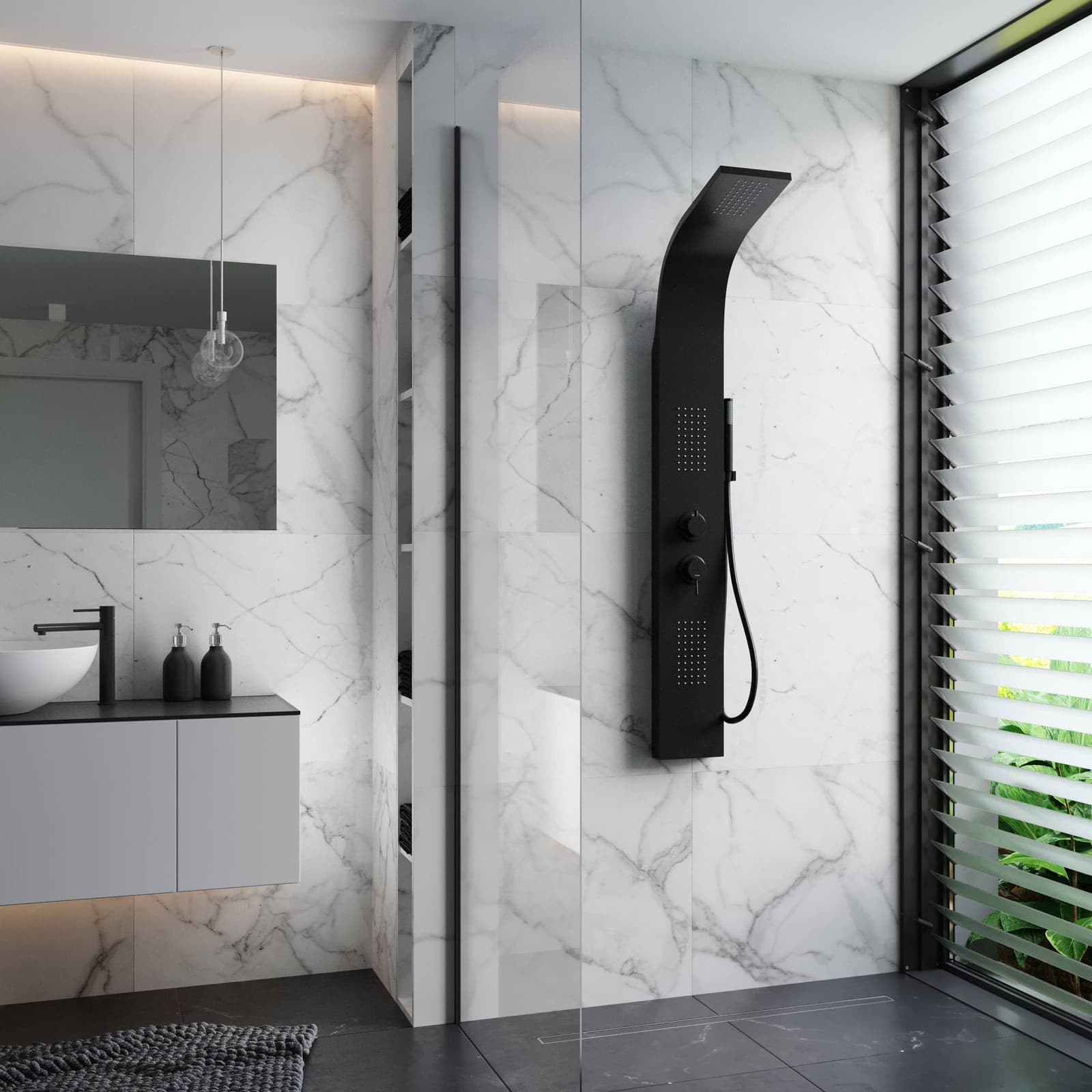 Panel prysznicowy Corsan ALTO Mieszacz Czarny Deszczownica LED