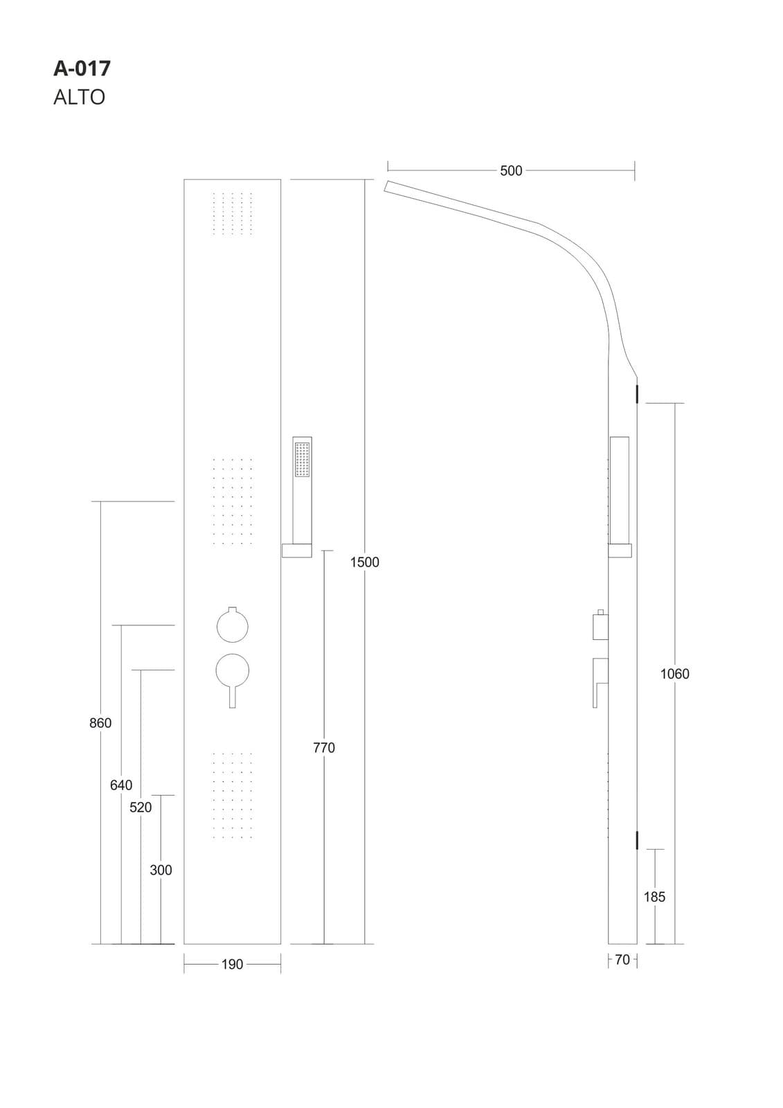 Panel prysznicowy Corsan Alto A017 biały z oświetleniem LED i czarnym wykończeniem