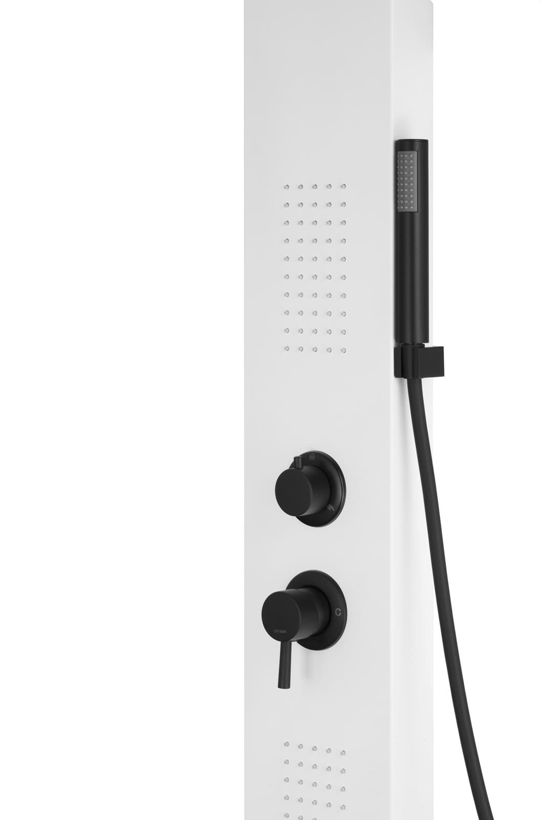 Panel prysznicowy Corsan Alto A017 biały z czarnym wykończeniem oświetleniem LED i wylewką