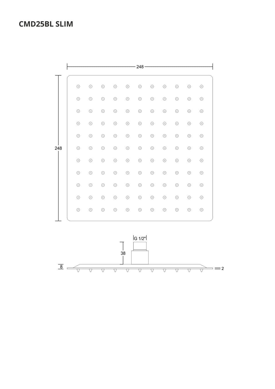 Deszczownica natryskowa Corsan CMD25BL SLIM stalowa czarna kwadratowa 25 cm