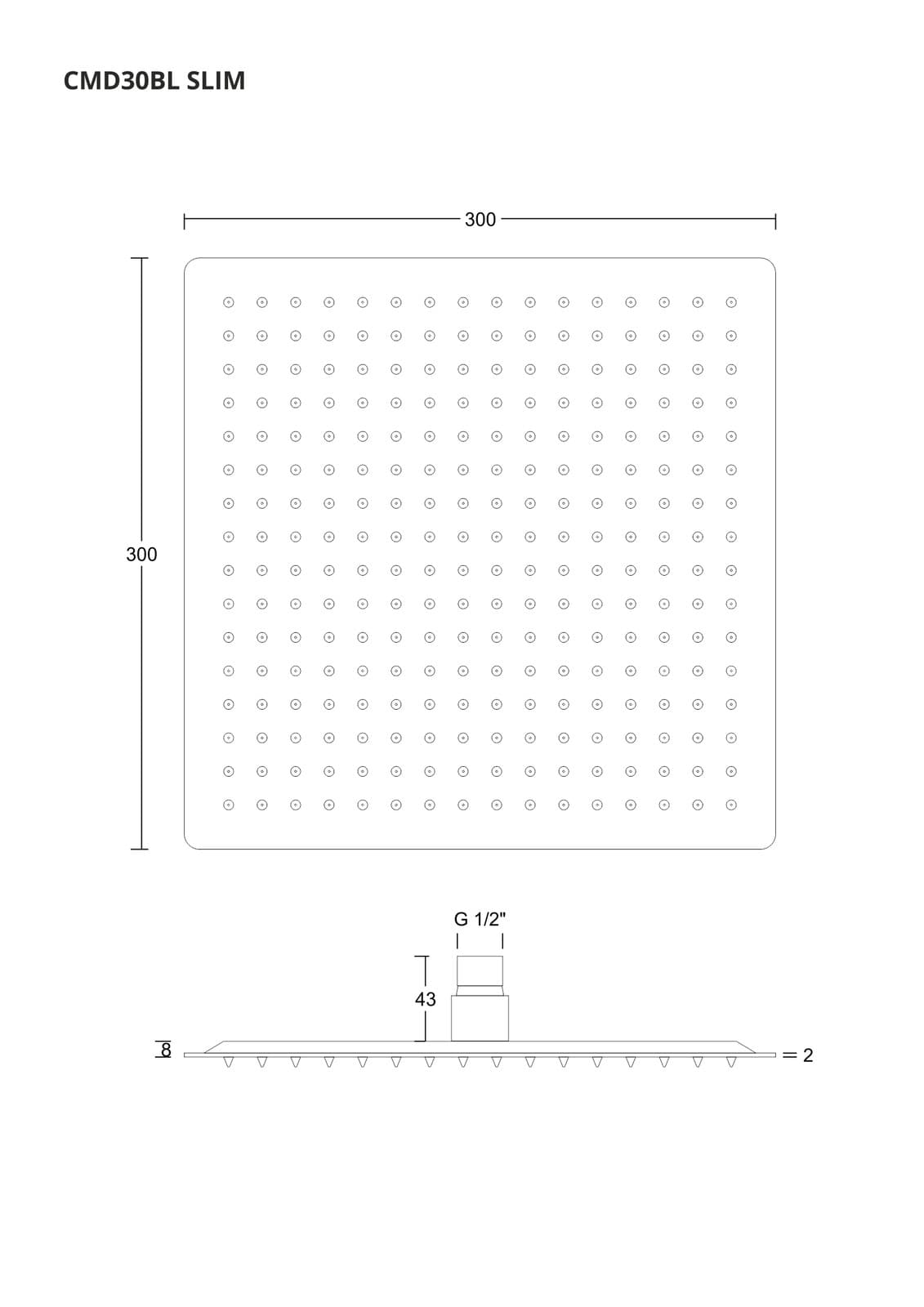 Deszczownica natryskowa Corsan CMD30BL SLIM stalowa czarna kwadratowa 30 cm