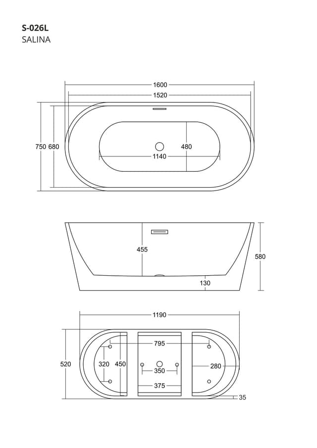 Wanna wolnostojąca Corsan SALINA 160 x 75 cm Korek klik-klak Złoty