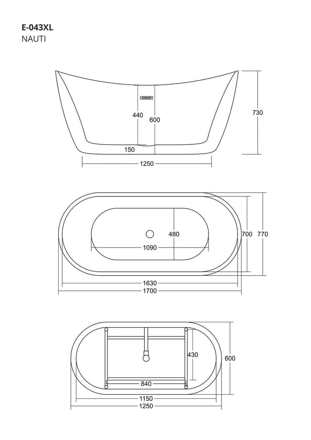 Wanna wolnostojąca Corsan NAUTI 170 x 77 cm Korek klik-klak Biały