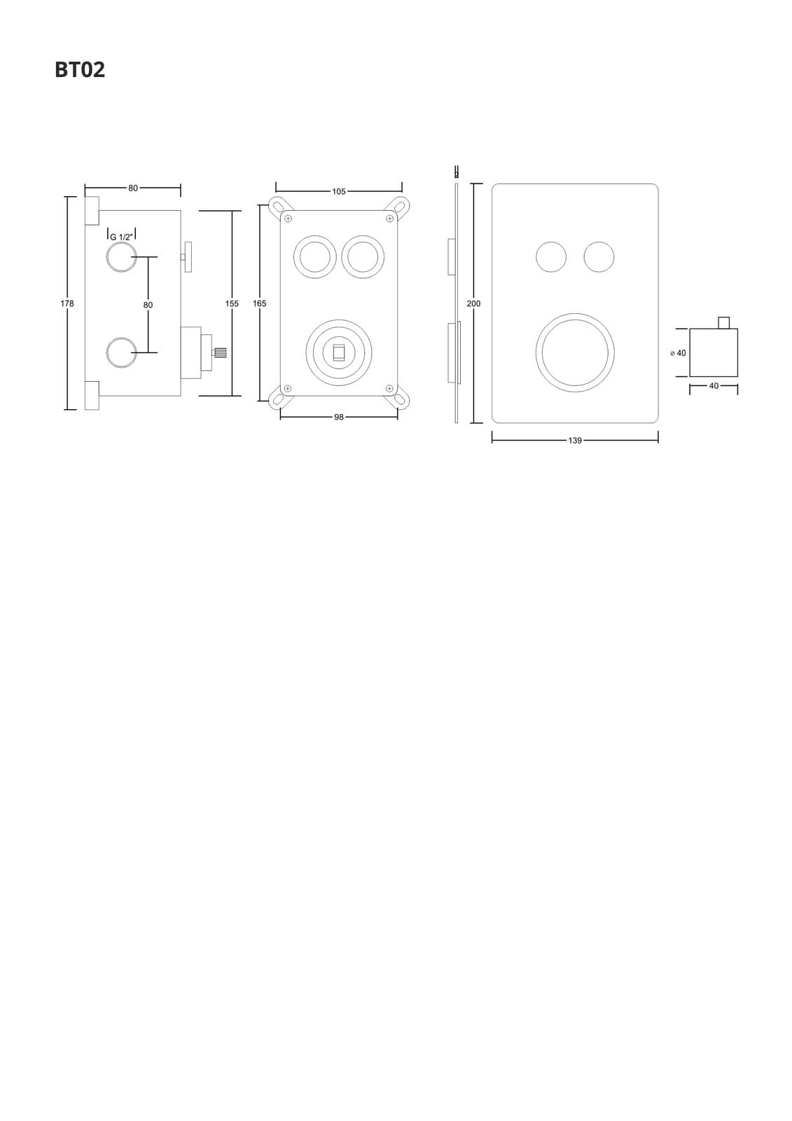 Prysznicowa bateria podtynkowa z termostatem i przyciskami funkcyjnymi Corsan BT02CH
