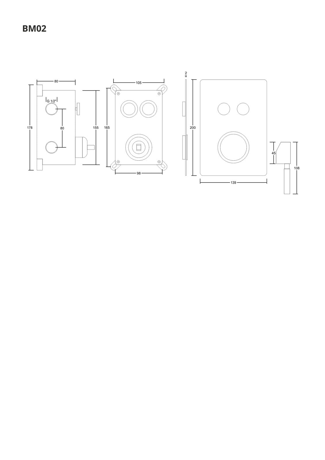Prysznicowa bateria podtynkowa z przyciskami funkcyjnymi Corsan BM02CH