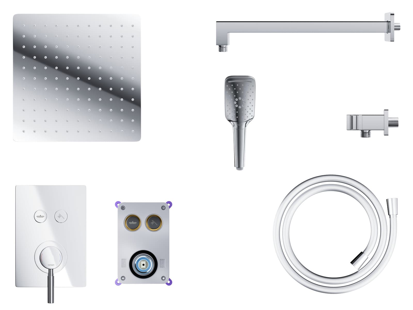 Zestaw prysznicowy Corsan CMZ068CH chrom z deszczownicą i głowicą mieszaczową
