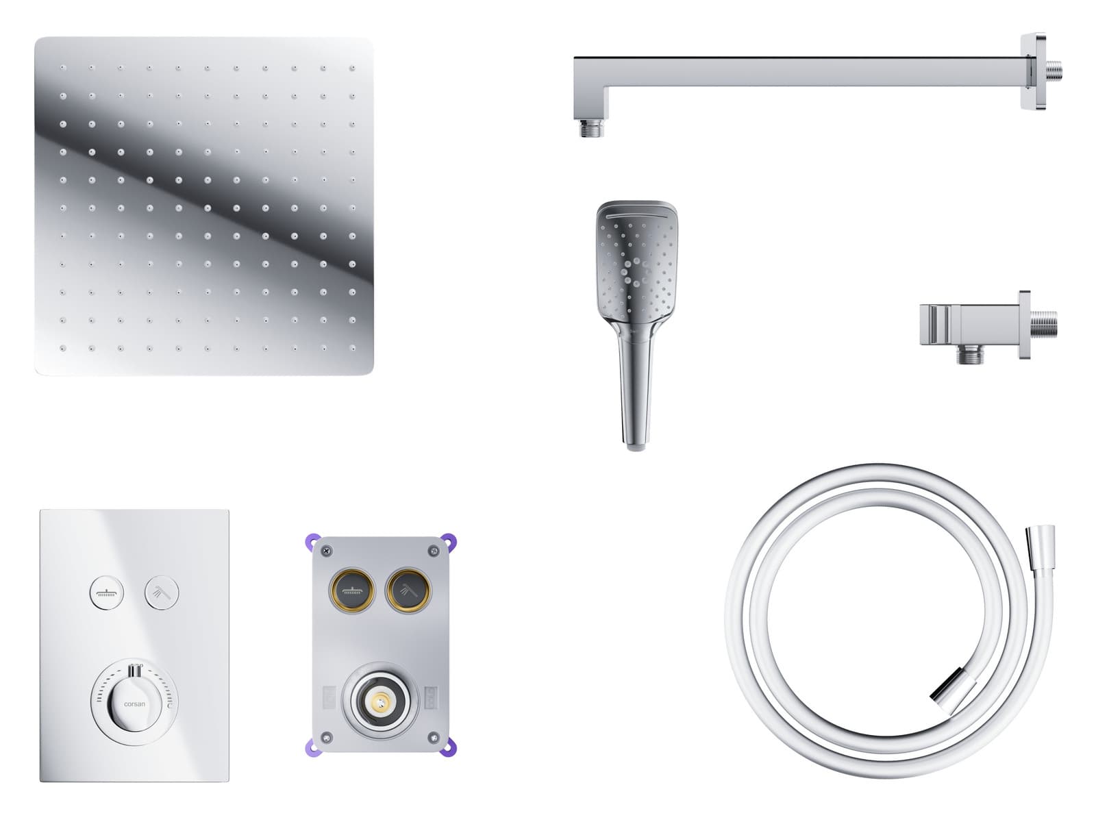 Zestaw prysznicowy podtynkowy Corsan BOX Termostat przyciskowy Deszczownica 25cm Chrom
