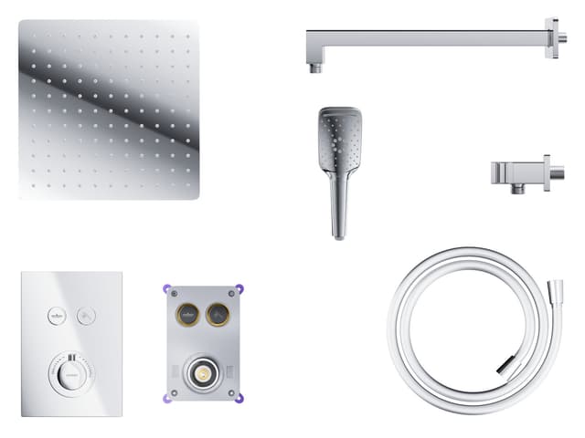 Zestaw prysznicowy podtynkowy Corsan BOX Termostat przyciskowy Deszczownica 25cm Chrom