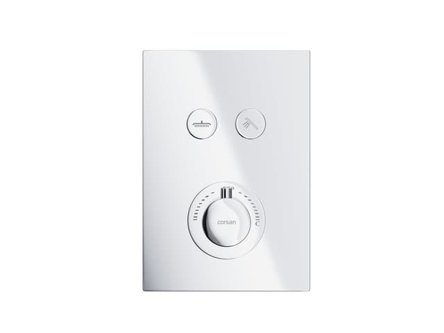 Zestaw prysznicowy podtynkowy Corsan BOX Termostat przyciskowy Deszczownica 25cm Chrom
