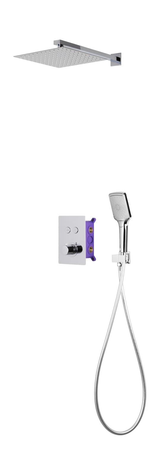 Zestaw prysznicowy podtynkowy Corsan BOX Termostat przyciskowy Deszczownica 25cm Chrom