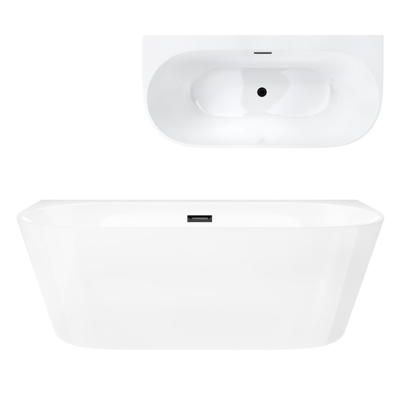 Wanna przyścienna wolnostojąca Corsan MONO 150 x 75 cm z szeroką krawędzią Korek Klik-Klak Czarny