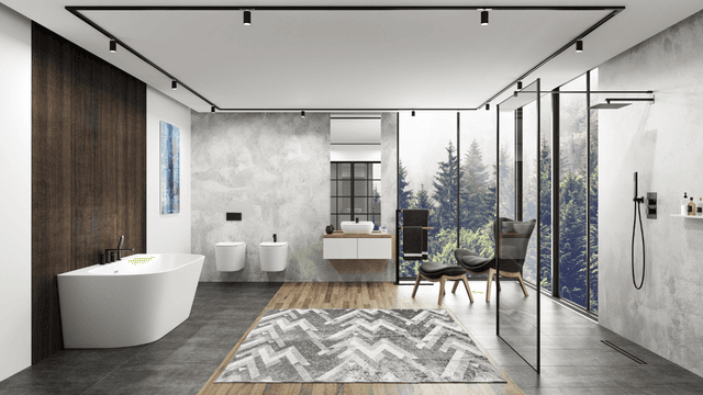 Wanna przyścienna wolnostojąca Corsan MONO 150 x 75 cm z szeroką krawędzią Korek Klik-Klak Złoty