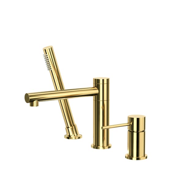 Bateria wannowa 3 otworowa LUGO CMB7542GL złota z wylewką i słuchawką prysznicową