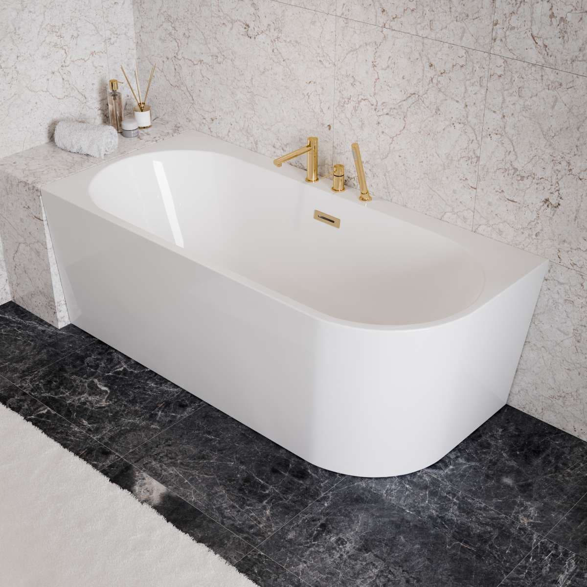 Bateria wannowa 3 otworowa LUGO CMB7542GL złota z wylewką i słuchawką prysznicową