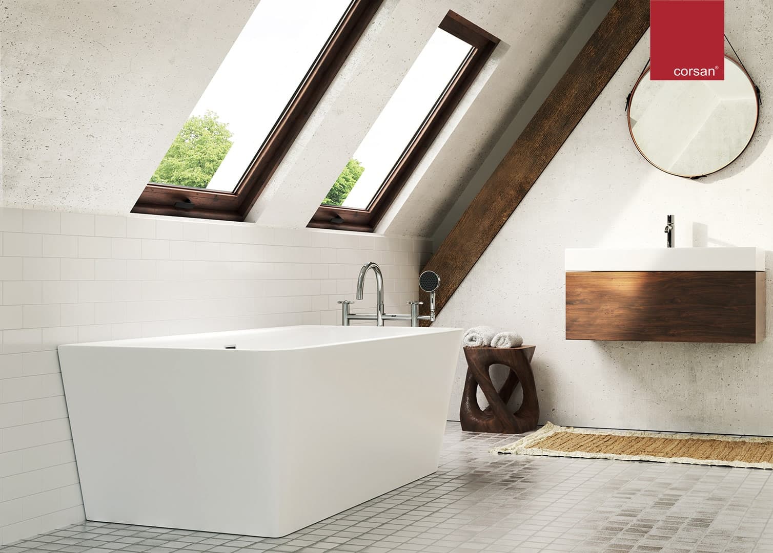 Wanna przyścienna wolnostojąca Corsan ISEO 150 x 75 cm z szeroką krawędzią Korek klik-klak Czarny