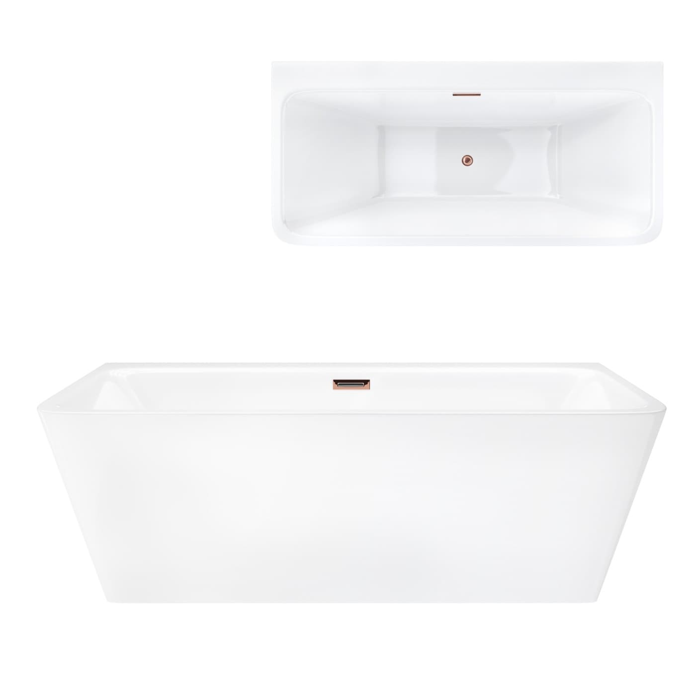 Wanna przyścienna wolnostojąca Corsan ISEO 150 x 75 cm z szeroką krawędzią Korek klik-klak Miedziany / Różowe Złoto