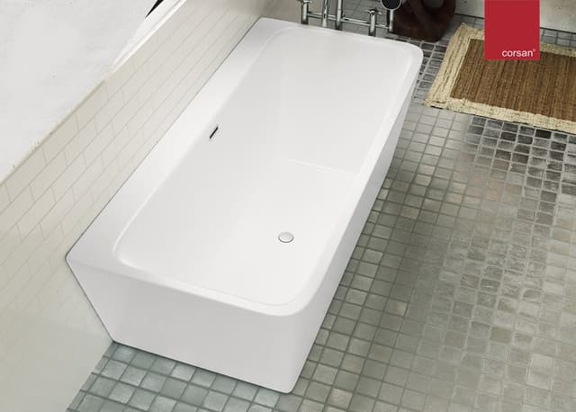 Wanna przyścienna wolnostojąca Corsan ISEO 160 x 74 cm z szeroką krawędzią Korek klik-klak Złoty