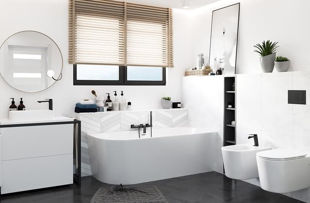 Wanna wolnostojąca narożna Corsan INTERO 160 x 75 Montaż prawostronny Korek klik-klak Czarny