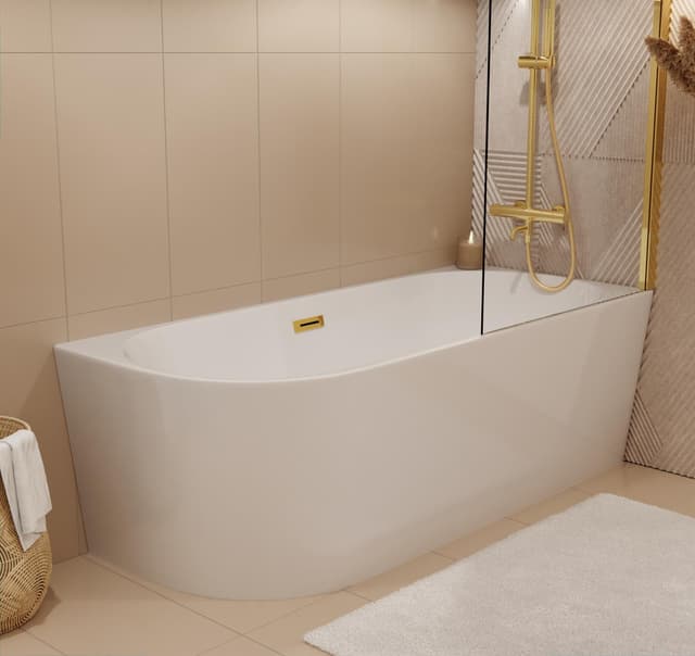 Wanna wolnostojąca narożna Corsan INTERO 160 x 75 Montaż prawostronny Korek klik-klak Złoty