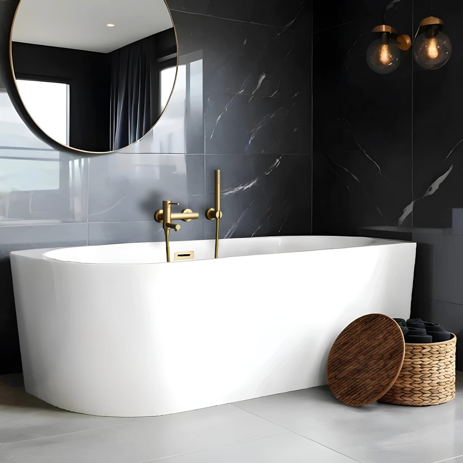 Wanna wolnostojąca narożna Corsan INTERO 170 x 73 Montaż prawostronny Korek klik-klak Złoty