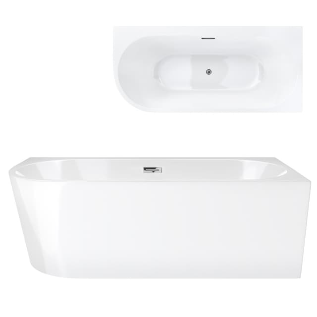 Wanna wolnostojąca narożna Corsan INTERO 160 x 74 z szeroką krawędzią Montaż prawostronny Korek klik-klak Chrom