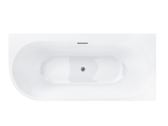 Wanna wolnostojąca narożna Corsan INTERO 160 x 74 z szeroką krawędzią Montaż prawostronny Korek klik-klak Chrom