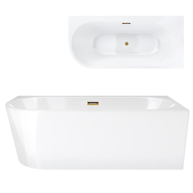 Wanna wolnostojąca narożna Corsan INTERO 160 x 74 z szeroką krawędzią Montaż prawostronny Korek klik-klak Złoty