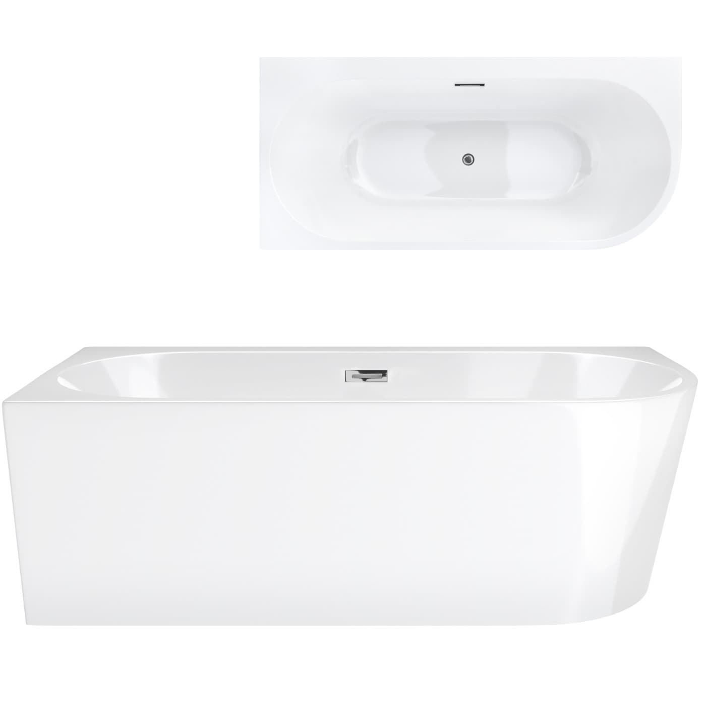 Wanna wolnostojąca narożna Corsan INTERO 170 x 80 z szeroką krawędzią Montaż lewostronny Korek klik-klak Chrom