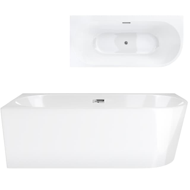 Wanna wolnostojąca narożna Corsan INTERO 170 x 80 z szeroką krawędzią Montaż lewostronny Korek klik-klak Chrom