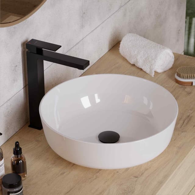 Umywalka nablatowa LUGO UC9988WH okrągła 415x135 mm z korkiem Klik-Klak białym