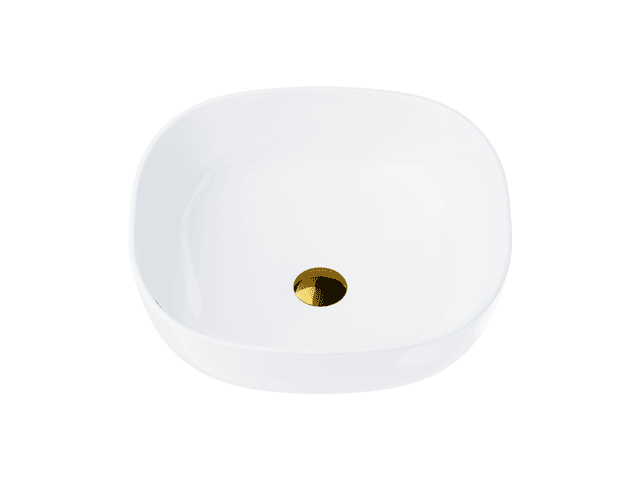 Umywalka nablatowa MONO UC9995GL kwadratowa 420x420x145 mm z korkiem Klik-Klak złotym