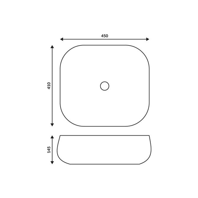 Umywalka nablatowa MONO UC9933CH prostokątna 450x410x145 mm z korkiem Klik-Klak chrom