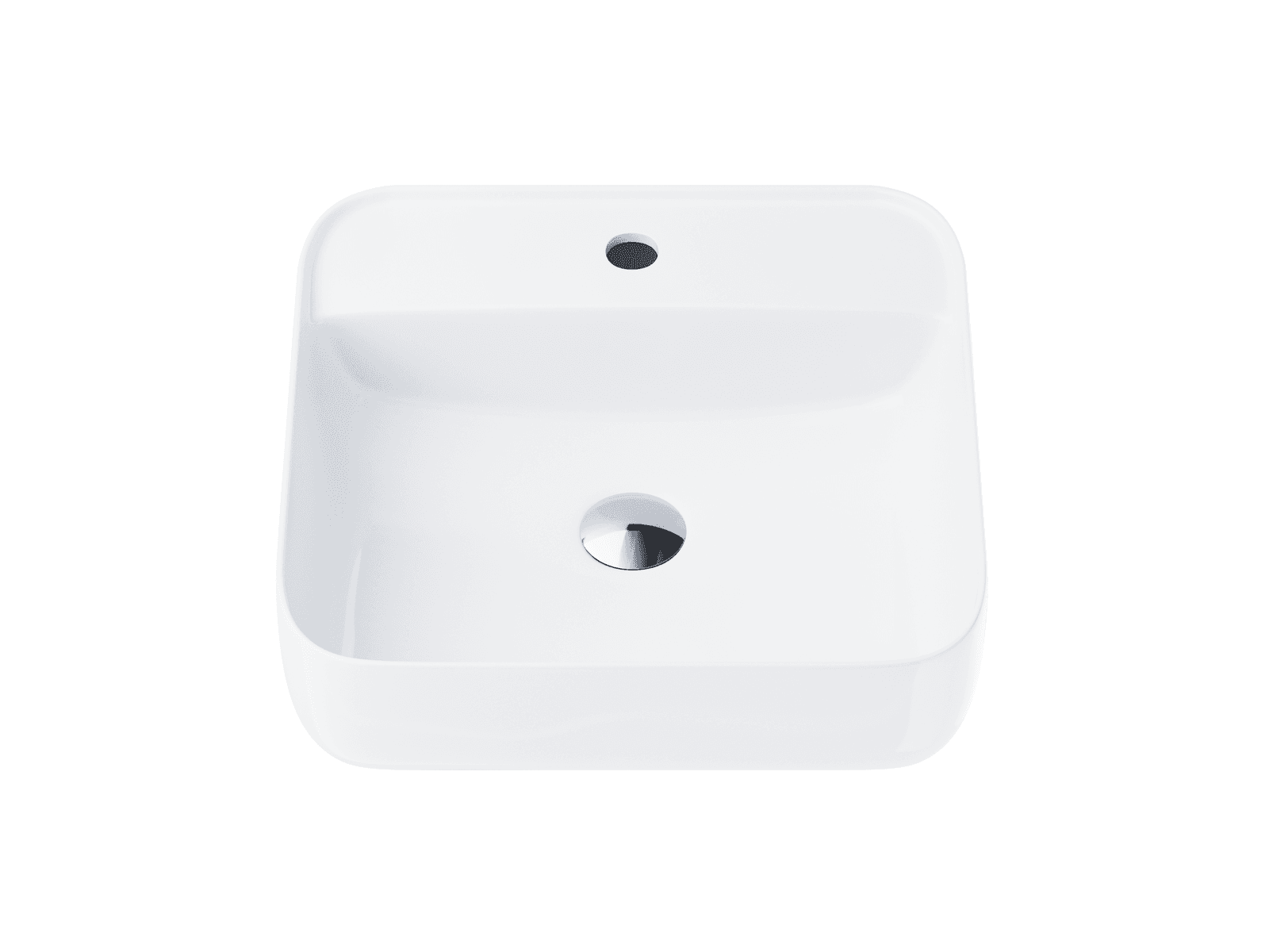 Umywalka nablatowa ANGO UC9902CH kwadratowa 39x39x14 cm z otworem na baterię i korkiem klik-klak chrom