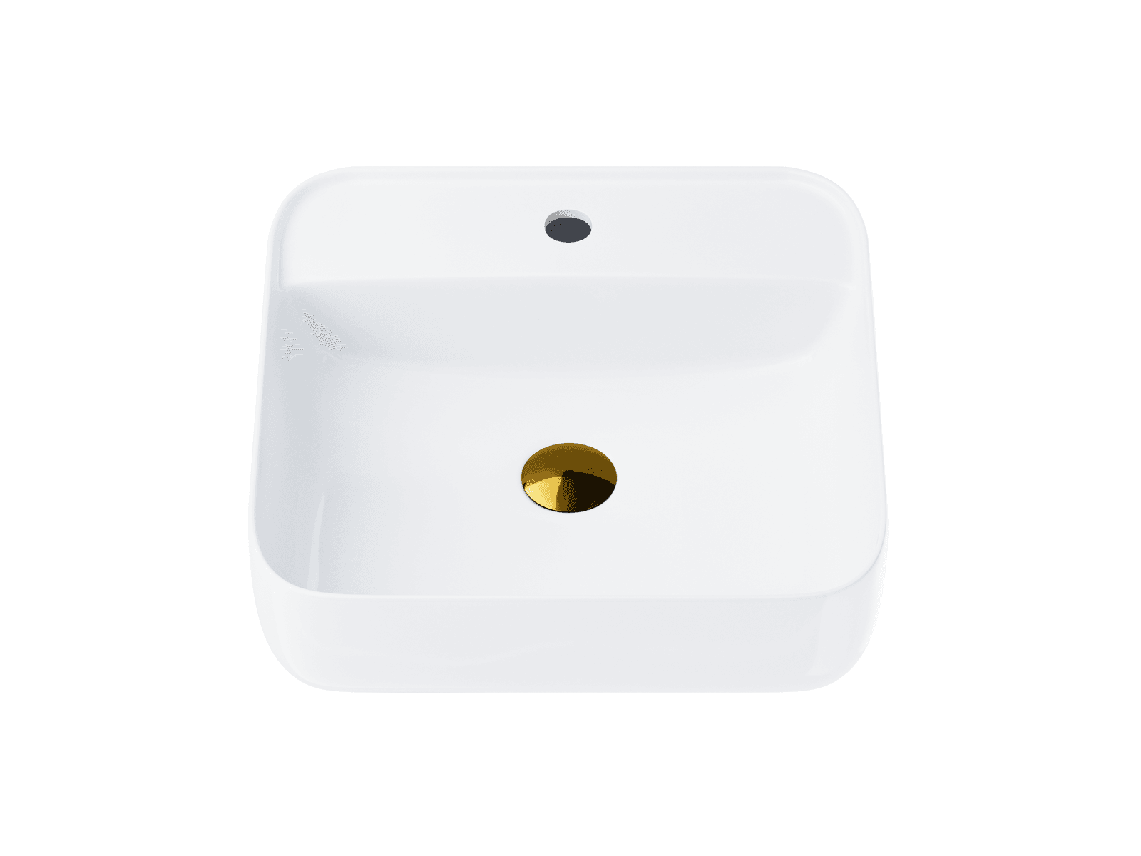 Umywalka nablatowa ANGO UC9902GL kwadratowa 39,5x39,5x14,5 cm z otworem na baterię i korkiem klik-klak złotym