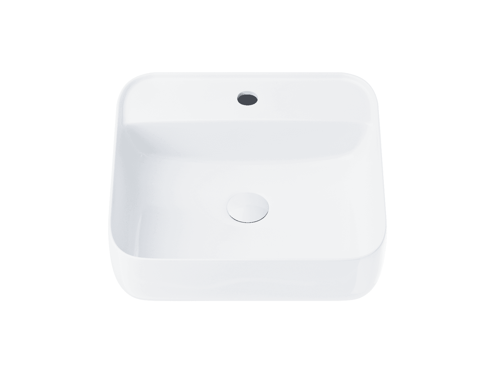 Umywalka nablatowa ANGO UC9902WH kwadratowa 395x395x145 mm z otworem na baterię i korkiem Klik-Klak białym