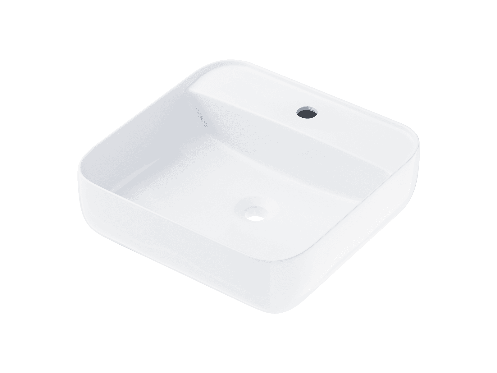 Umywalka nablatowa ANGO UC9902WH kwadratowa 395x395x145 mm z otworem na baterię i korkiem Klik-Klak białym