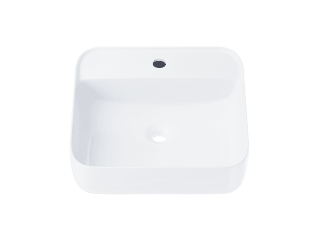 Umywalka nablatowa ANGO UC9902WH kwadratowa 395x395x145 mm z otworem na baterię i korkiem Klik-Klak białym