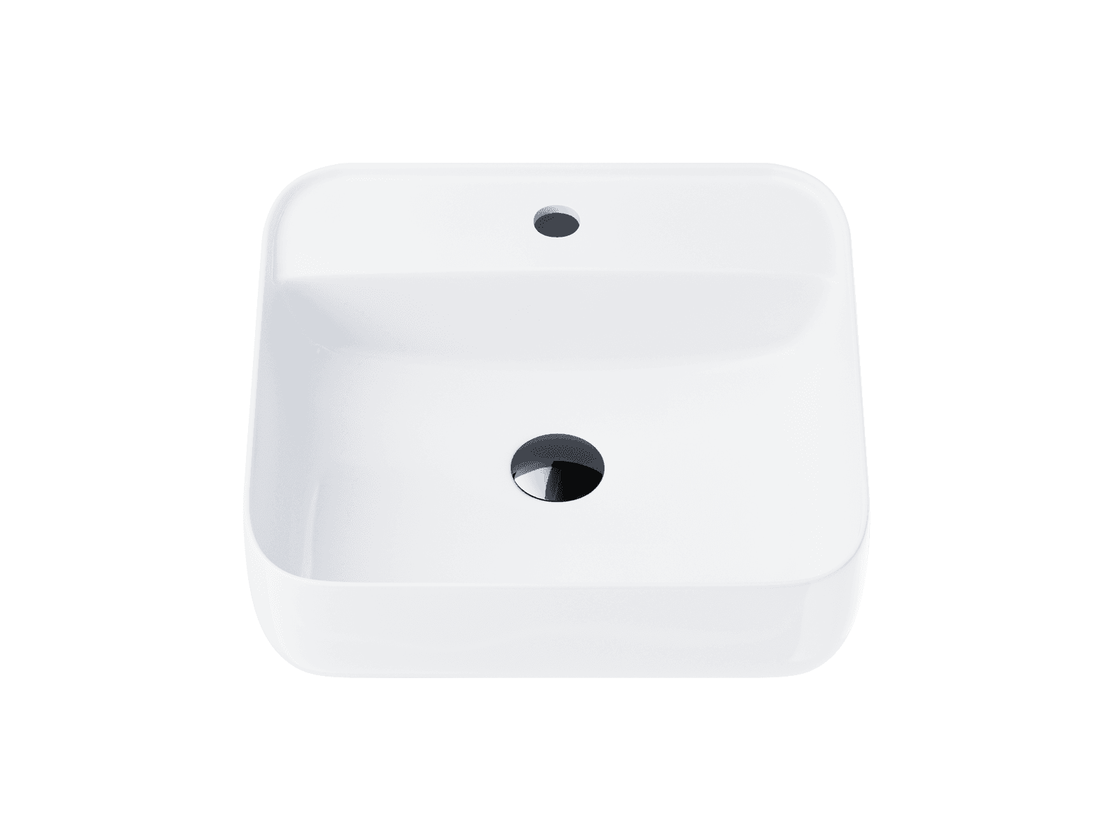 Umywalka nablatowa ANGO UC9902BL kwadratowa 395x395x145 mm z otworem na baterię i korkiem Klik-Klak czarnym