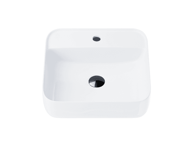 Umywalka nablatowa ANGO UC9902BL kwadratowa 395x395x145 mm z otworem na baterię i korkiem Klik-Klak czarnym