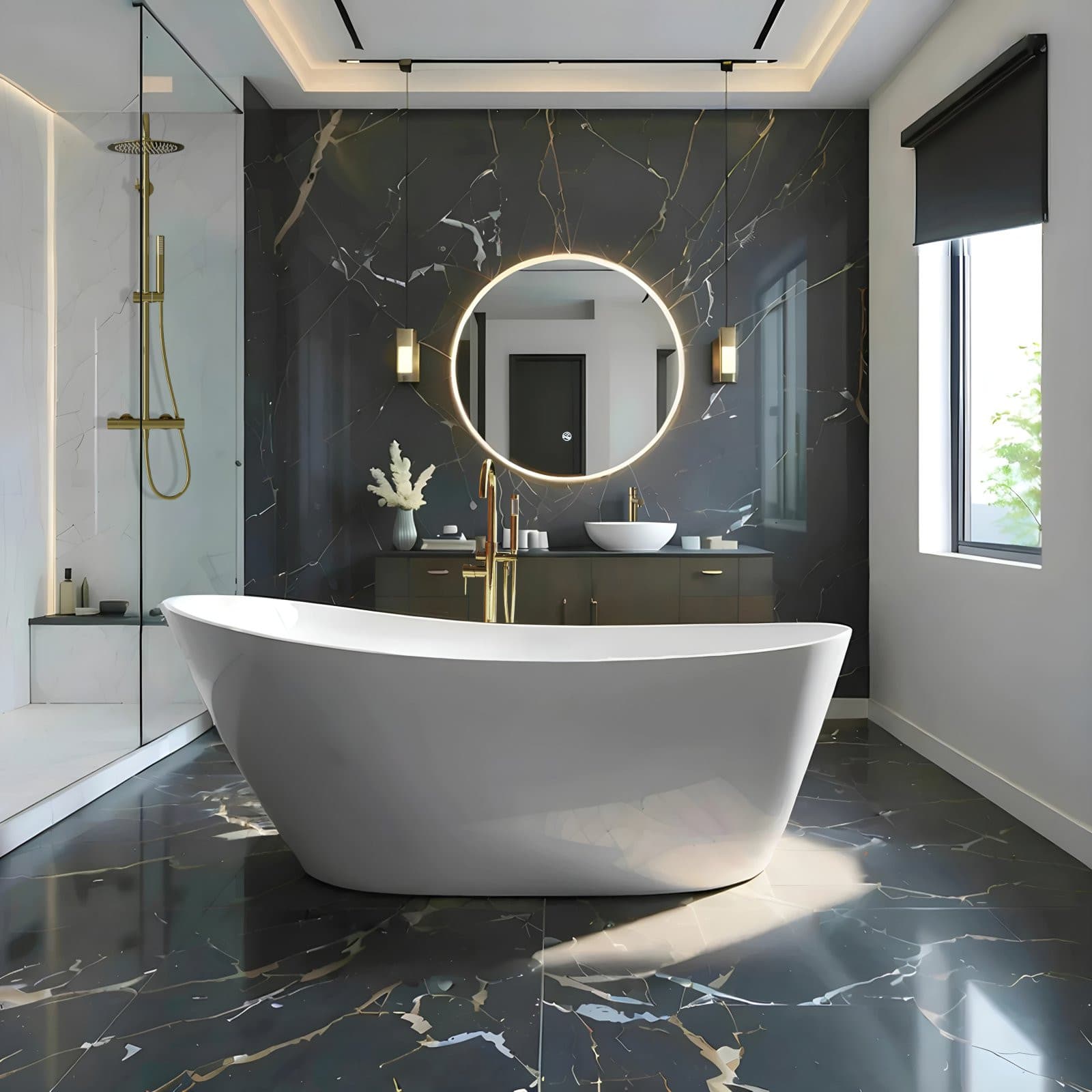 Wanna wolnostojąca Corsan ESTELLA 160 x 74 cm Korek klik-klak Złoty