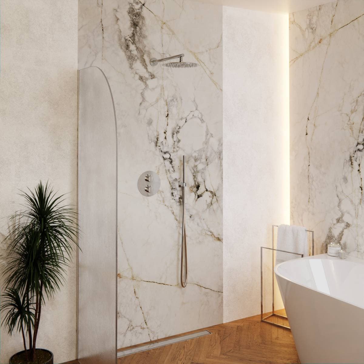 Zestaw prysznicowy podtynkowy LUGO Z03TCH Deszczownica 25 cm Termostat Słuchawka prysznicowa Chrom