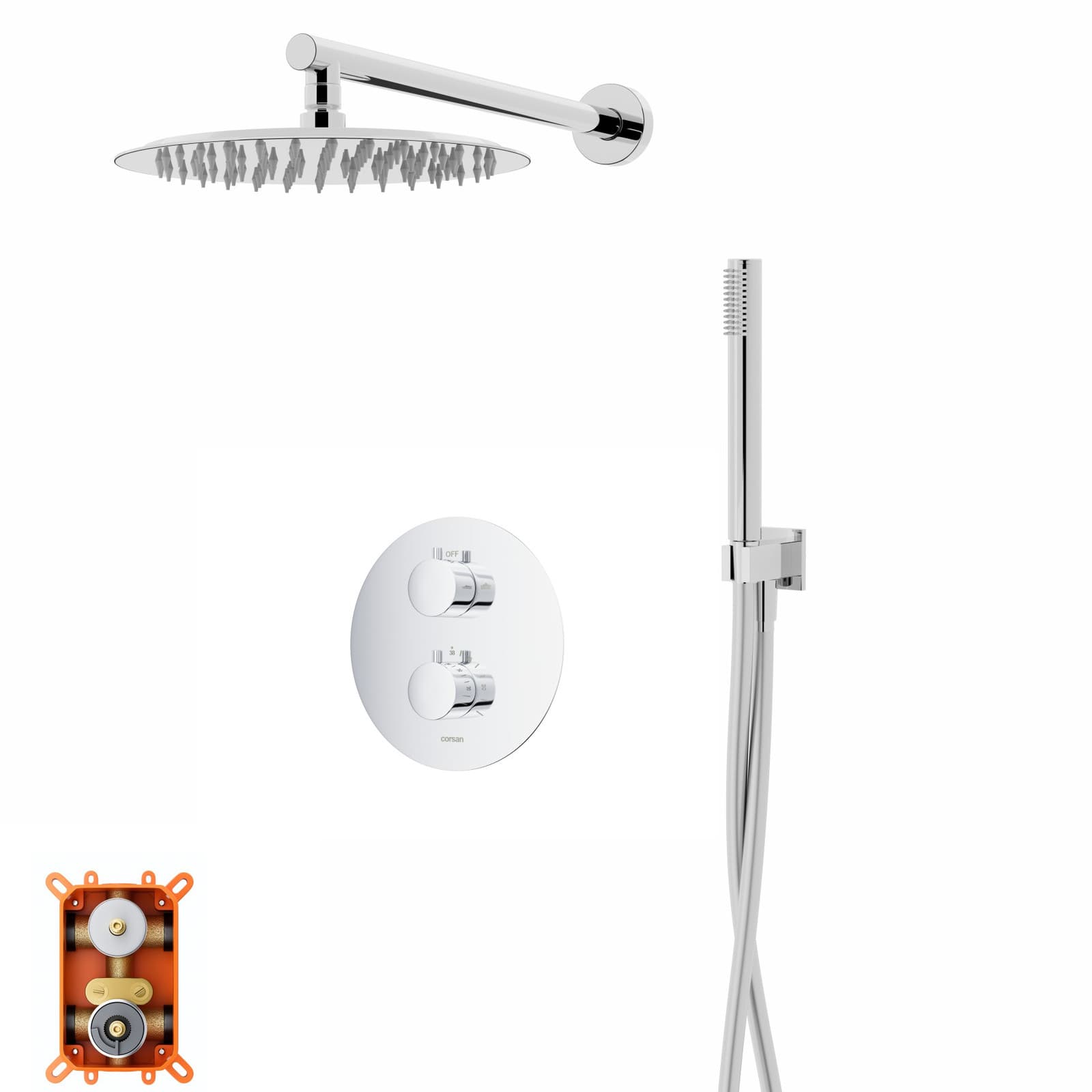 Zestaw prysznicowy podtynkowy LUGO Z03TCH Deszczownica 25 cm Termostat Słuchawka prysznicowa Chrom