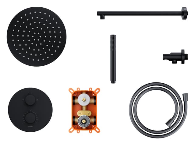 Zestaw prysznicowy podtynkowy LUGO Z03TBL Deszczownica 25 cm Termostat Słuchawka prysznicowa Czarny