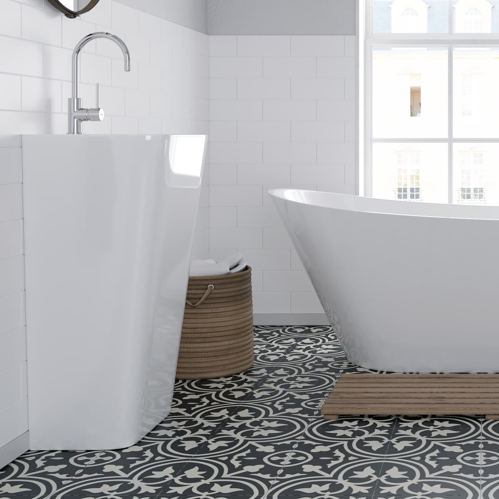 Stojąca umywalka akrylowa OLIA MU5040CHS z syfonem i chromowanym korkiem