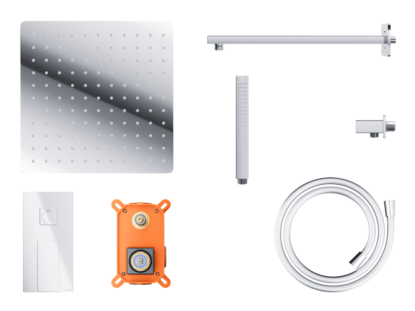 Zestaw prysznicowy Corsan Ango chrom z deszczownicą 30 cm, baterią i słuchawką