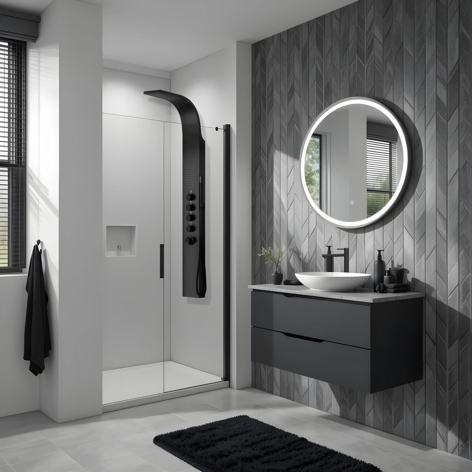 Panel prysznicowy Corsan SAMSARA Mieszacz Czarna stal Deszczownica LED