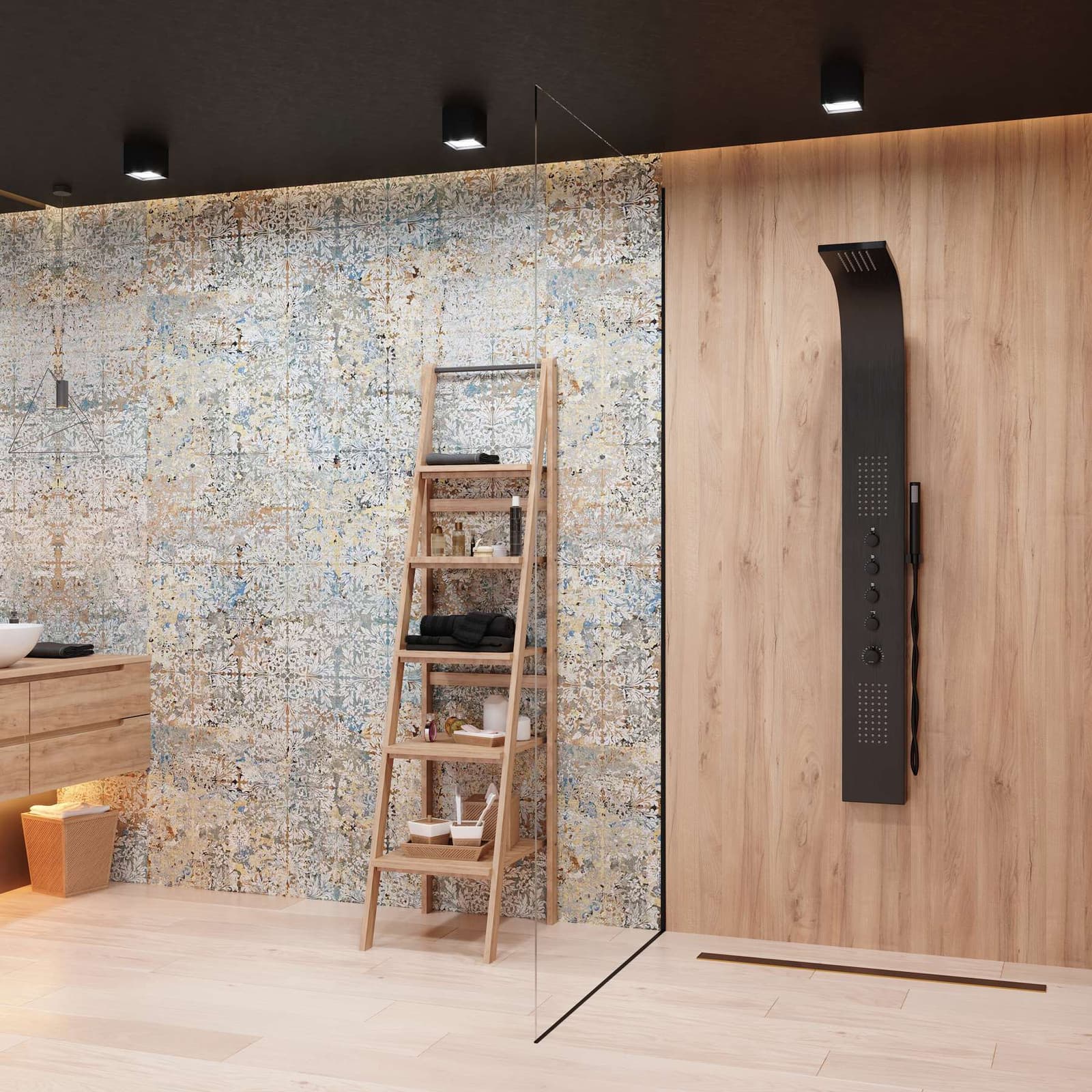 Panel prysznicowy Corsan SAMSARA Mieszacz Czarna stal Deszczownica LED