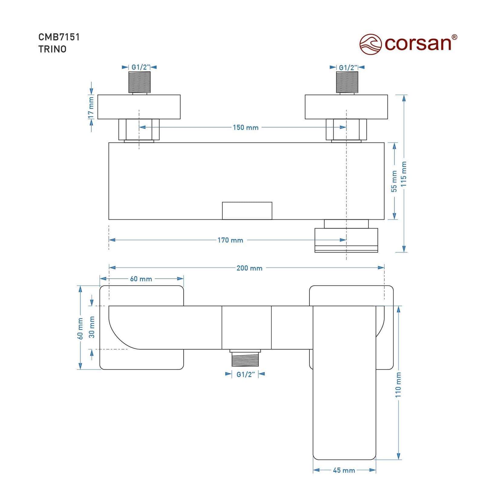 Bateria prysznicowa ścienna Corsan TRINO CMB7151CH z zestawem natryskowym