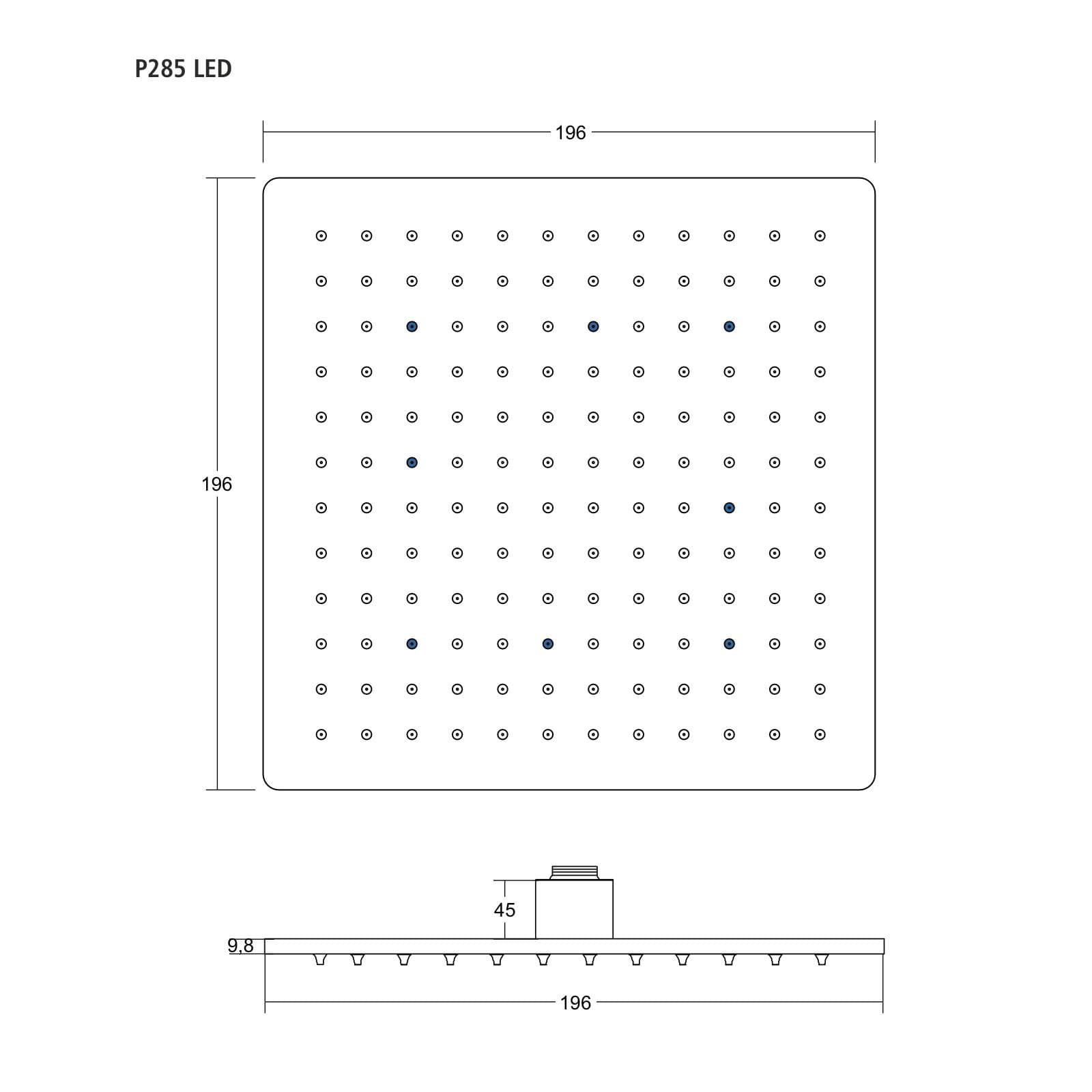 Deszczownica natryskowa Corsan P285CH LED chromowana kwadratowa